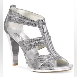 Michael Kors Silver Sparkle Stiletto Dressy Heels 9.5